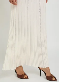 Striped-weave fine-knit midi skirt