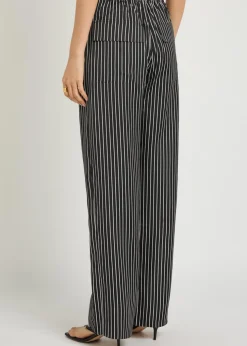 Striped wide-leg satin trousers