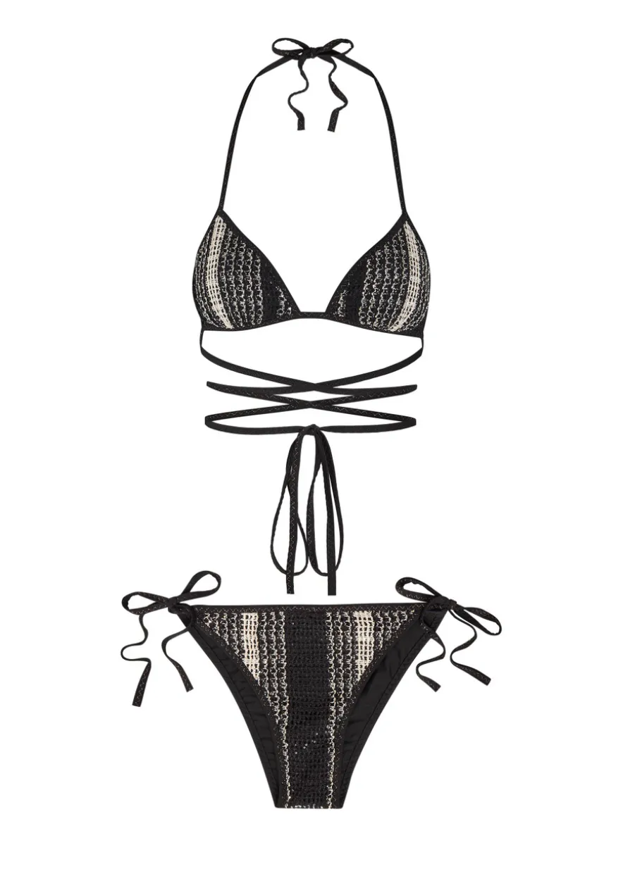 Striped wrap-around mesh bikini