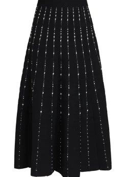 Stripe-embroidered knit maxi skirt