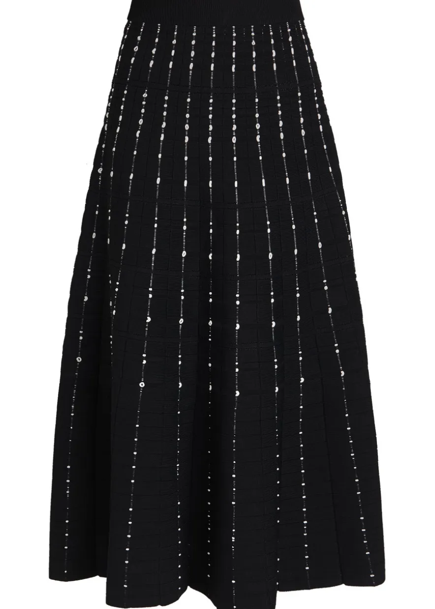 Stripe-embroidered knit maxi skirt