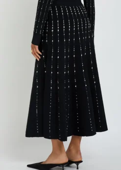 Stripe-embroidered knit maxi skirt