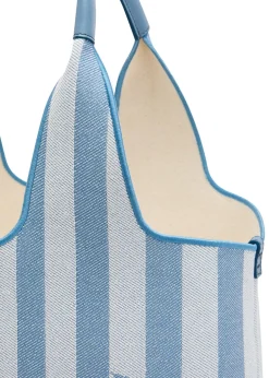 Stripy east-west canvas tote bag