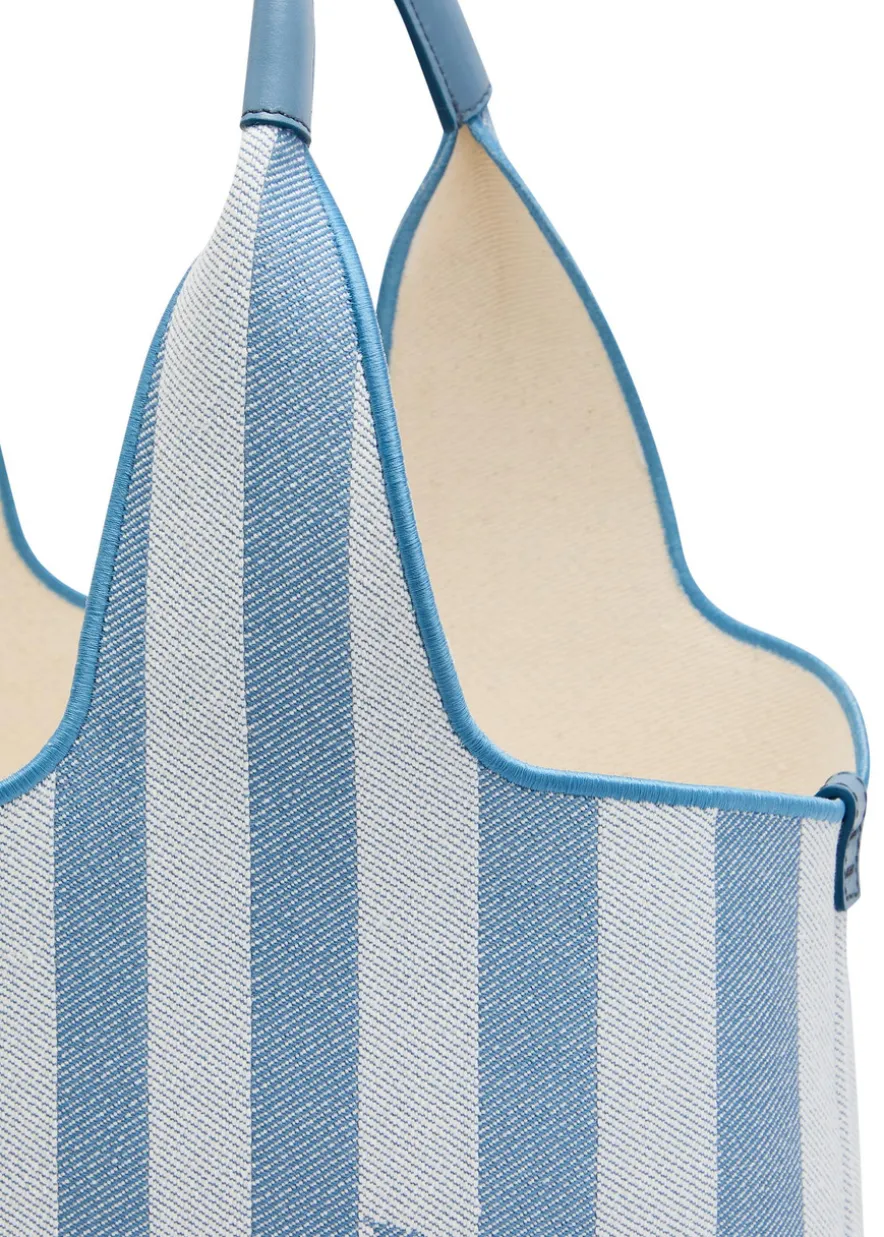 Stripy east-west canvas tote bag