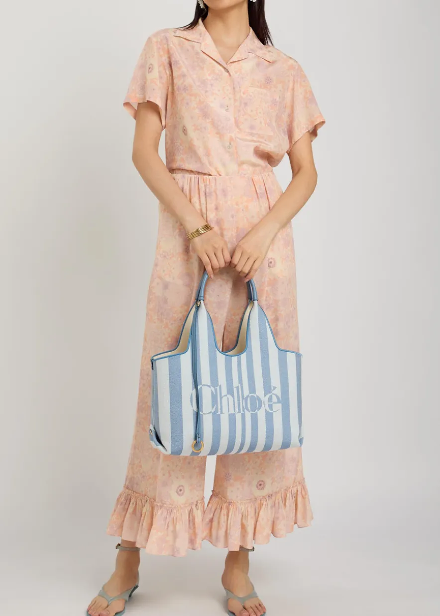 Stripy east-west canvas tote bag