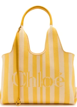 Stripy east-west canvas tote bag
