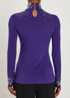 Stud-embellished stretch-jersey top