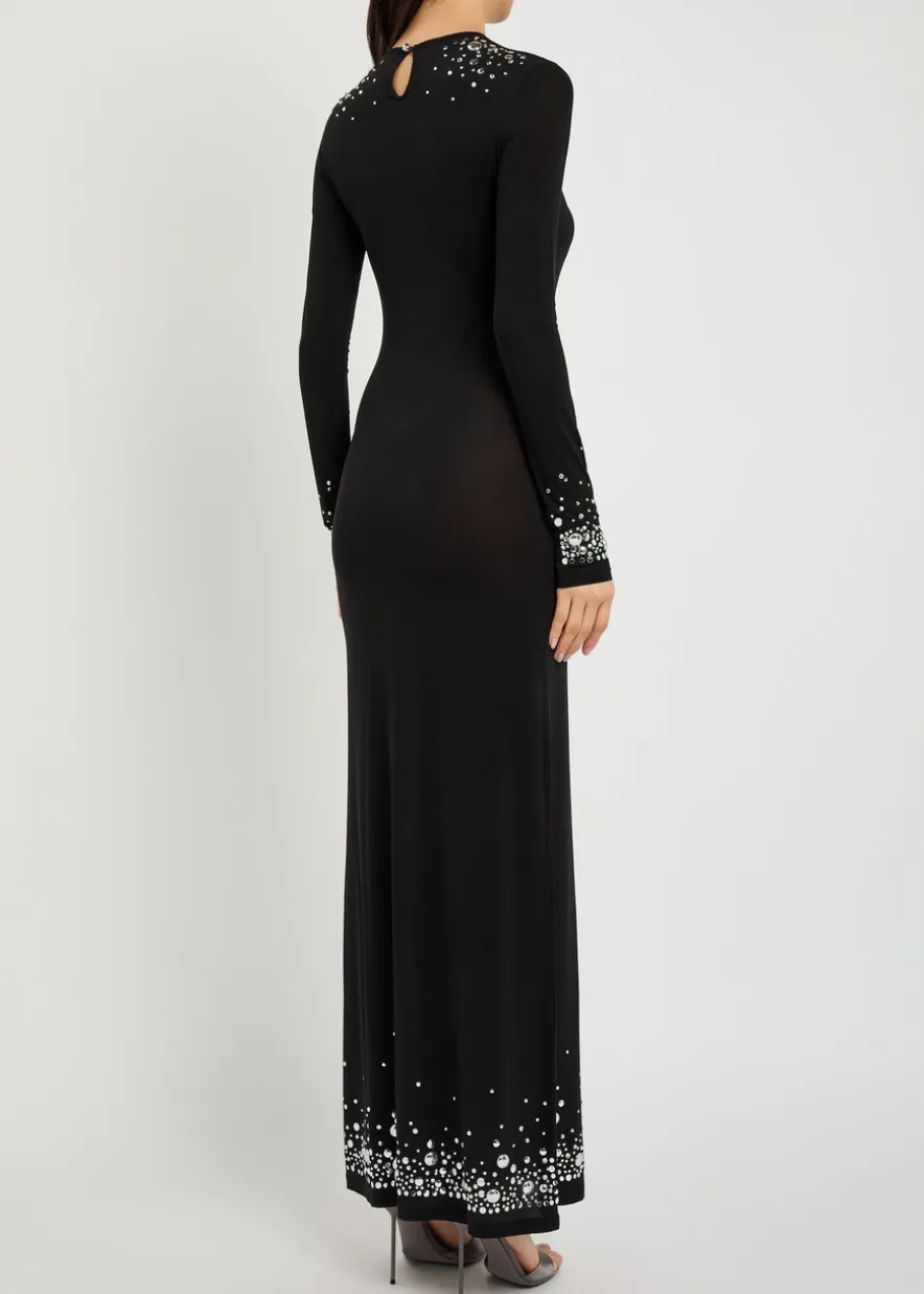 Stud-embellished stretch-jersey maxi dress