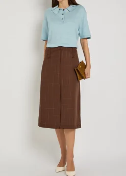 Subtle-check wool-blend midi skirt