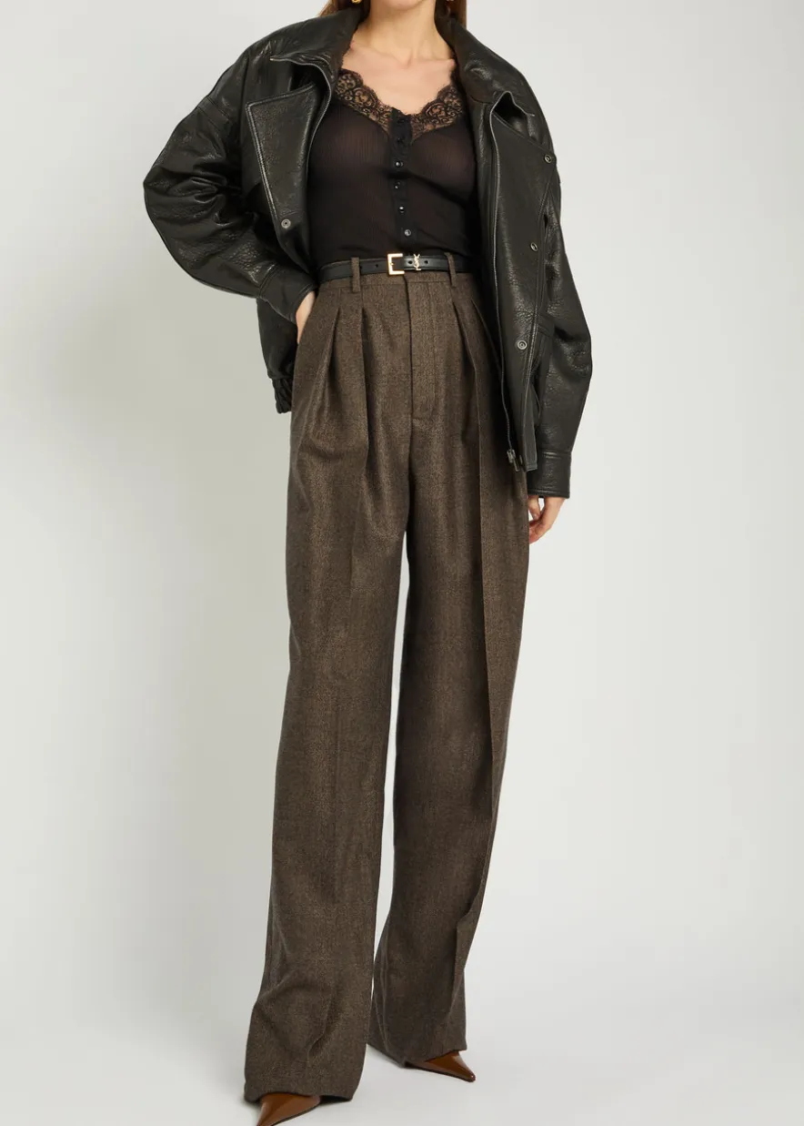 Subtle-chevron straight-leg wool trousers