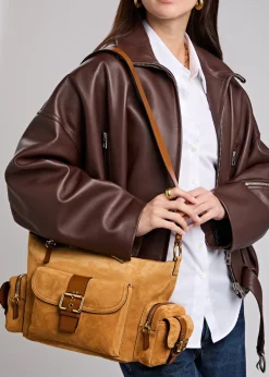 Suede camera bag