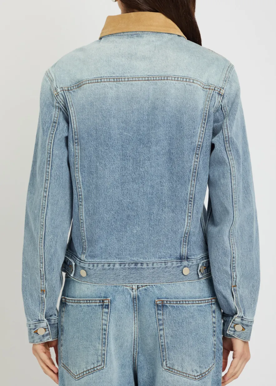Suede collar denim jacket