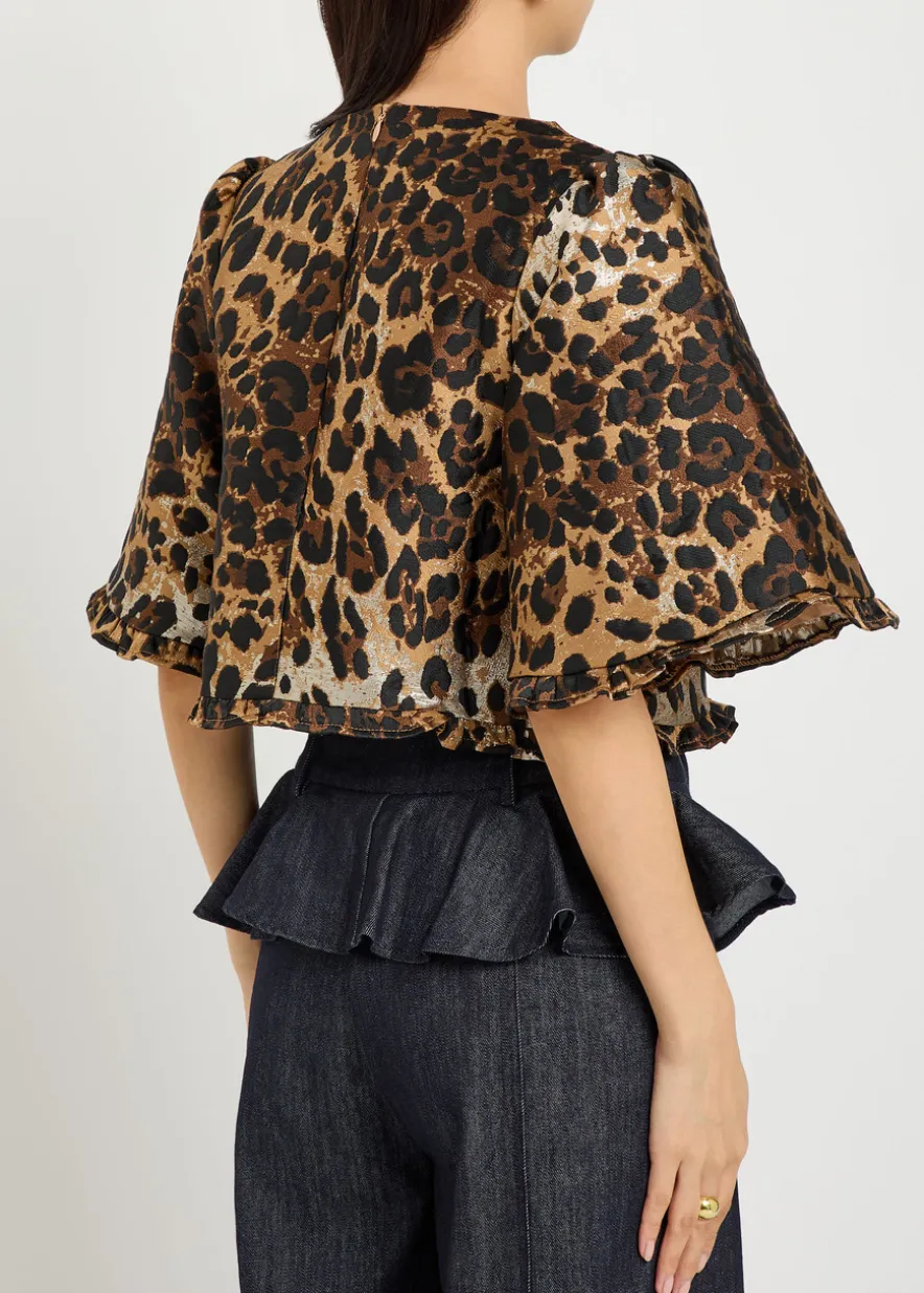 Suite leopard-jacquard woven crop top