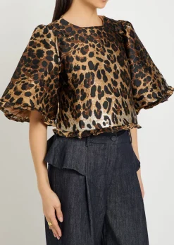 Suite leopard-jacquard woven crop top