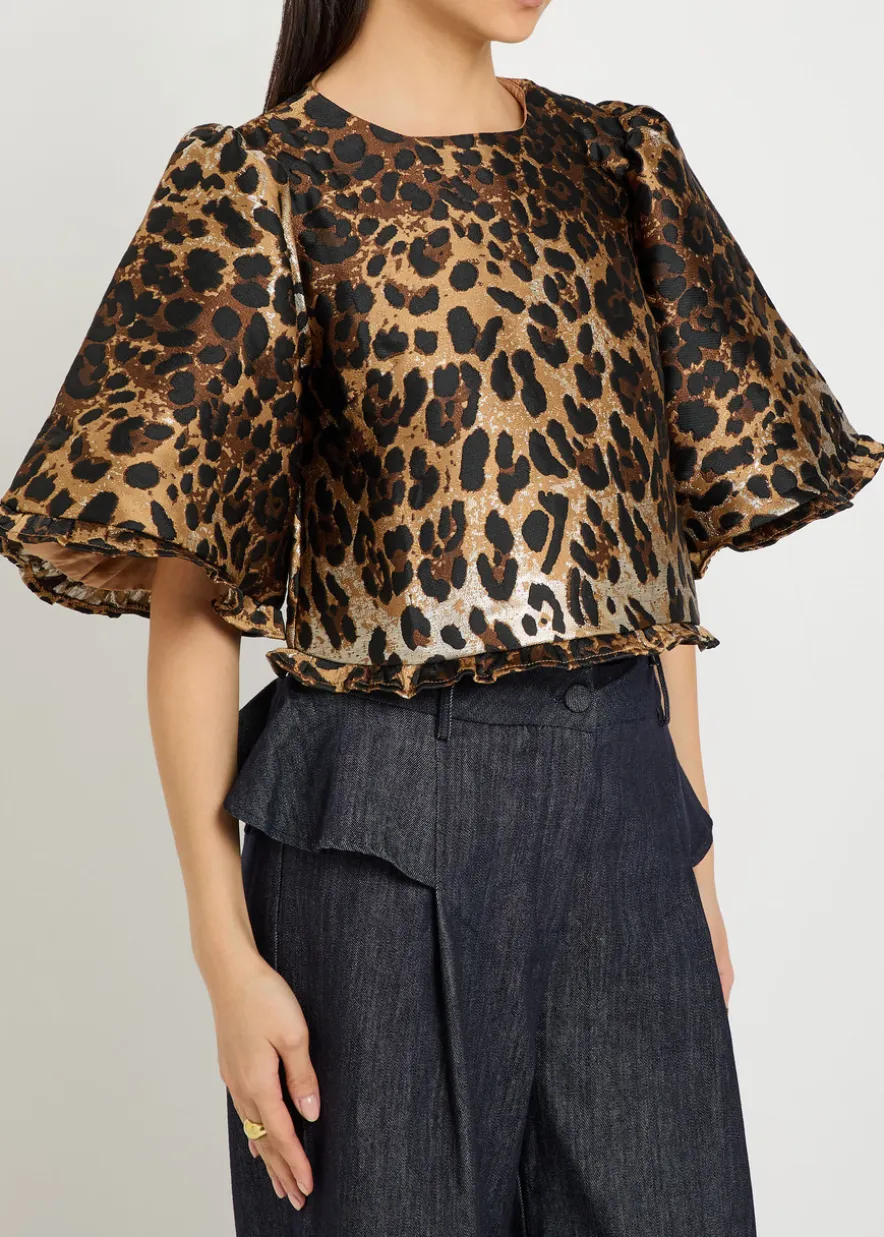 Suite leopard-jacquard woven crop top