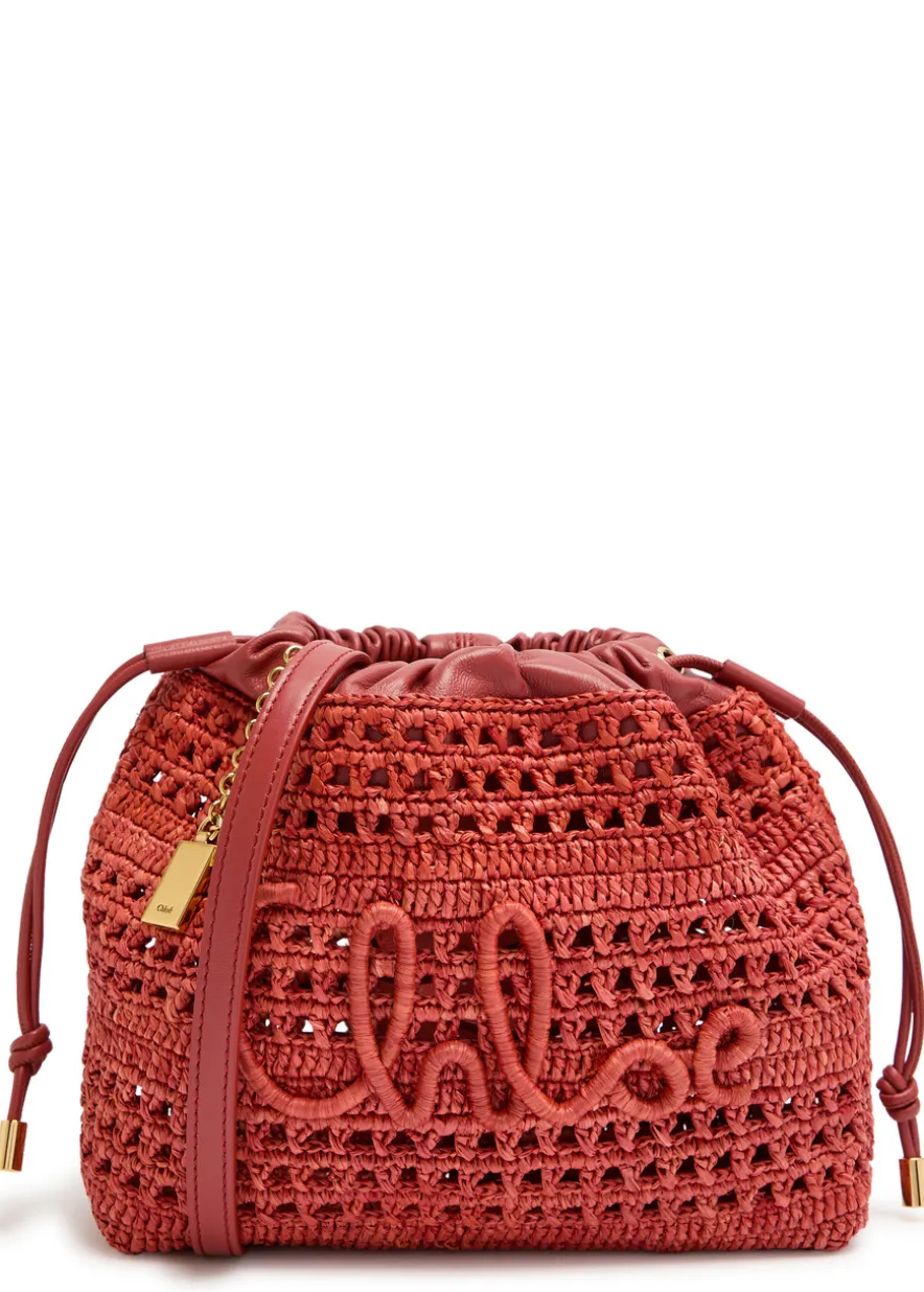 Summer Banana leather and raffia cross-body pouch