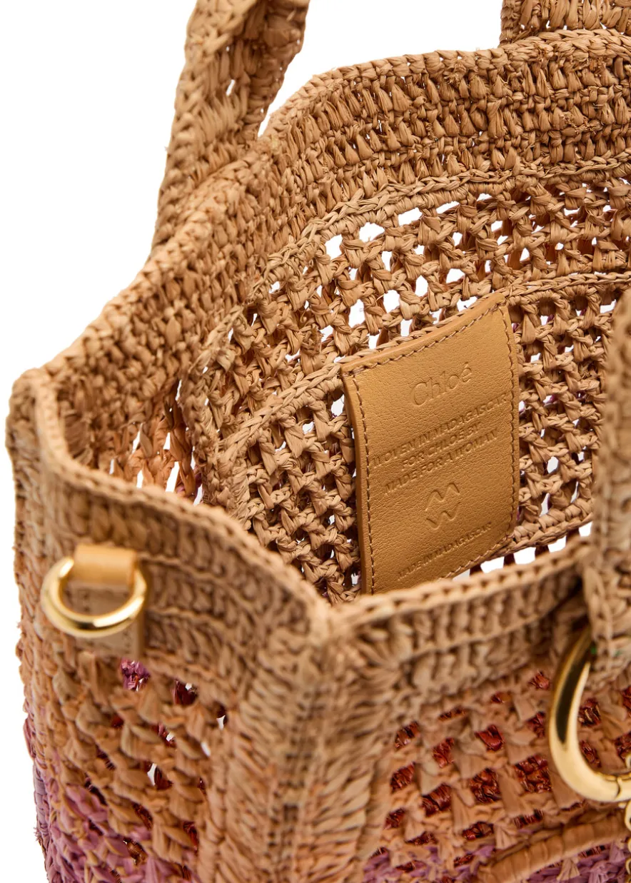 Summer Banana logo leather and raffia tote