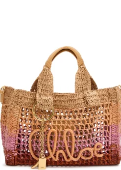 Summer Banana logo leather and raffia tote