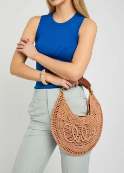 Summer Banana logo raffia shoulder bag
