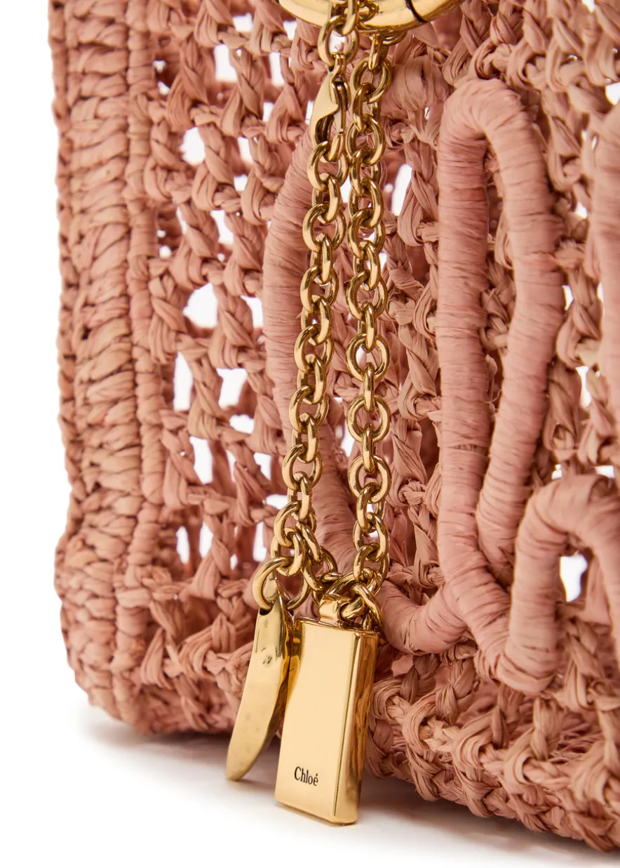 Summer Banana mini leather and raffia tote