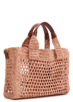 Summer Banana mini leather and raffia tote