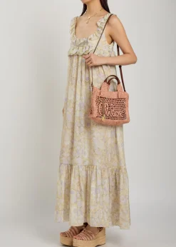 Summer Banana mini leather and raffia tote
