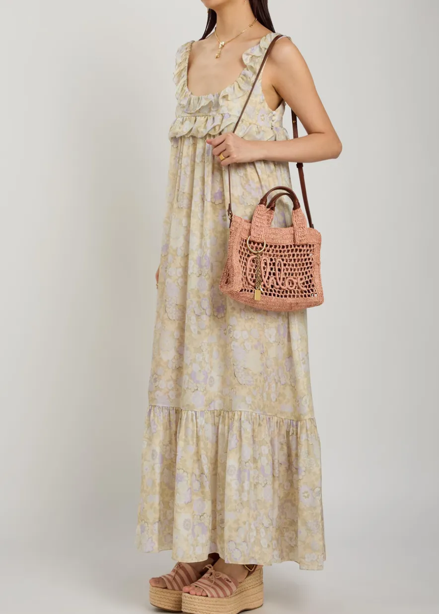 Summer Banana mini leather and raffia tote
