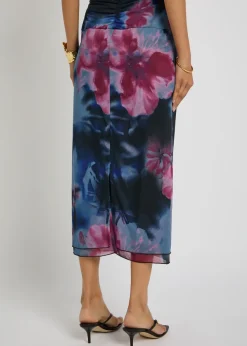 Sunset floral-print chiffon midi skirt