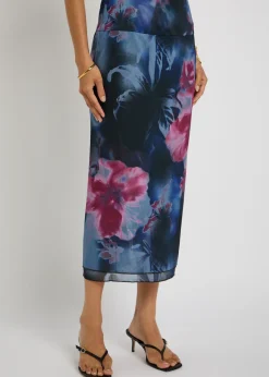 Sunset floral-print chiffon midi skirt