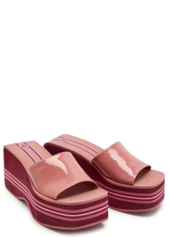 Swimming Cool 90 striped patent leather wedge mules