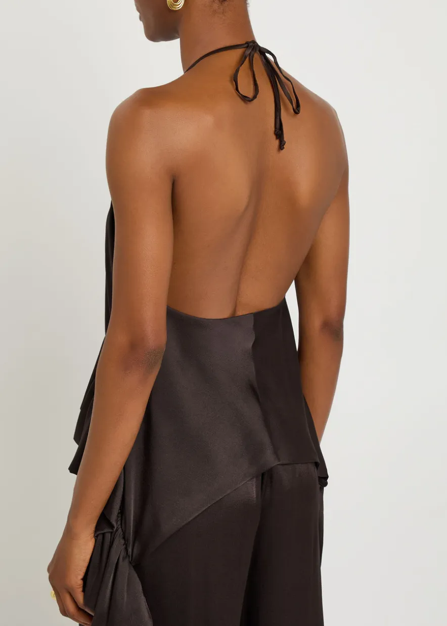 Tamara pleated asymmetric satin top
