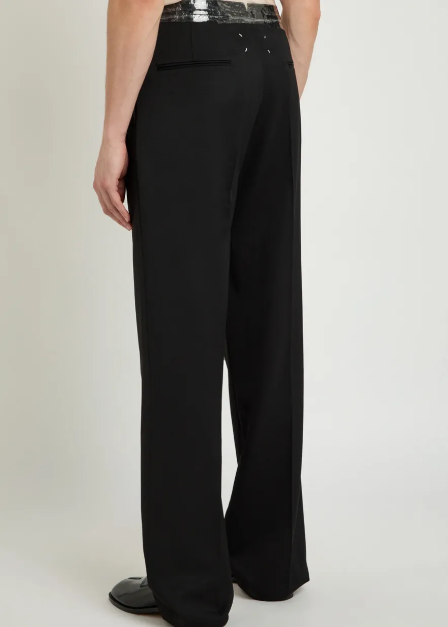 Tape-effect straight-leg wool trousers