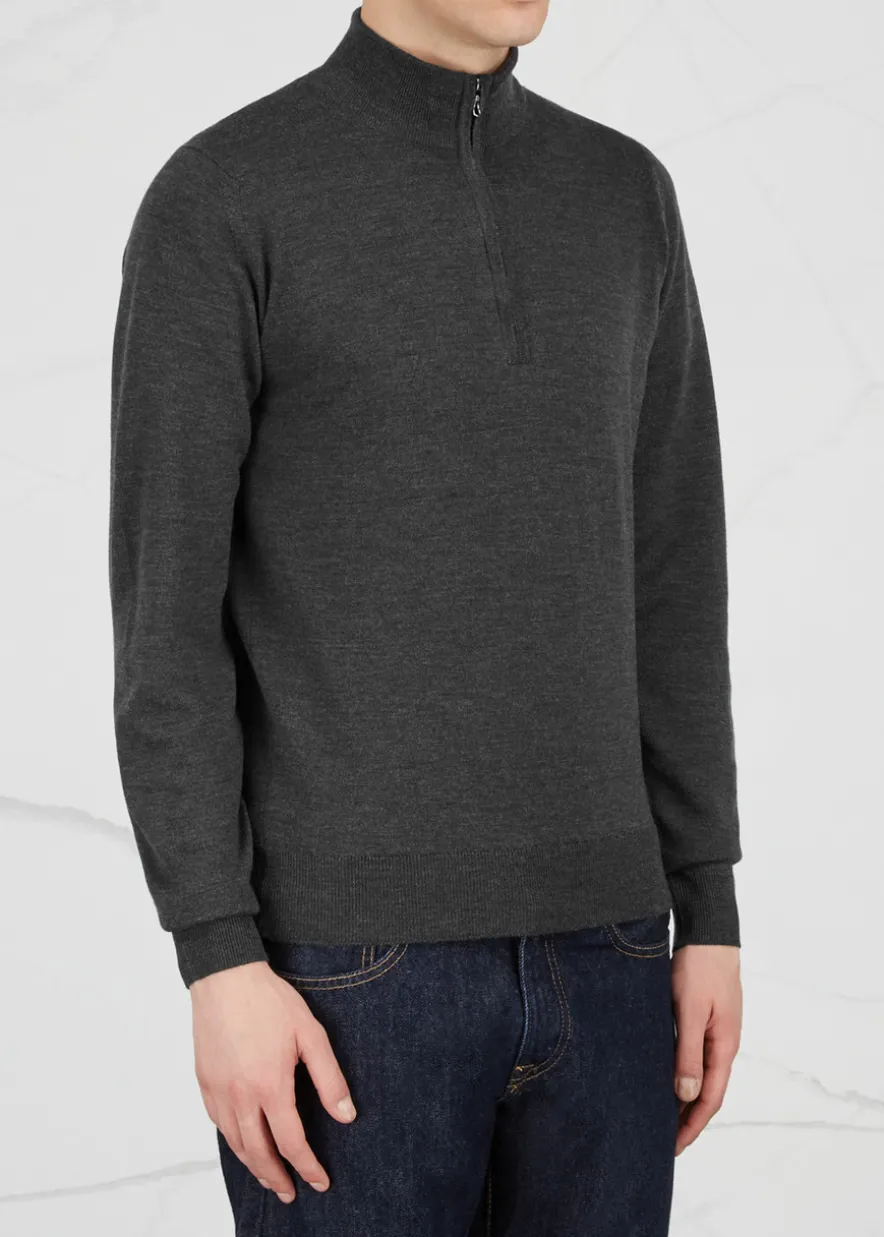 Tapton navy half-zip merino wool jumper