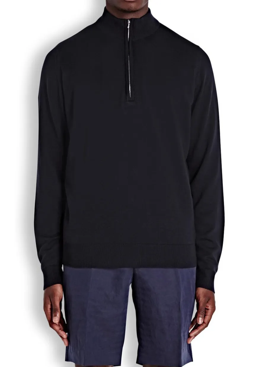 Tapton navy half-zip merino wool jumper