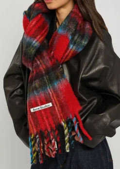 Tartan fringed mohair-blend scarf