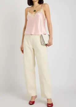 Teddy lace-trim silk top