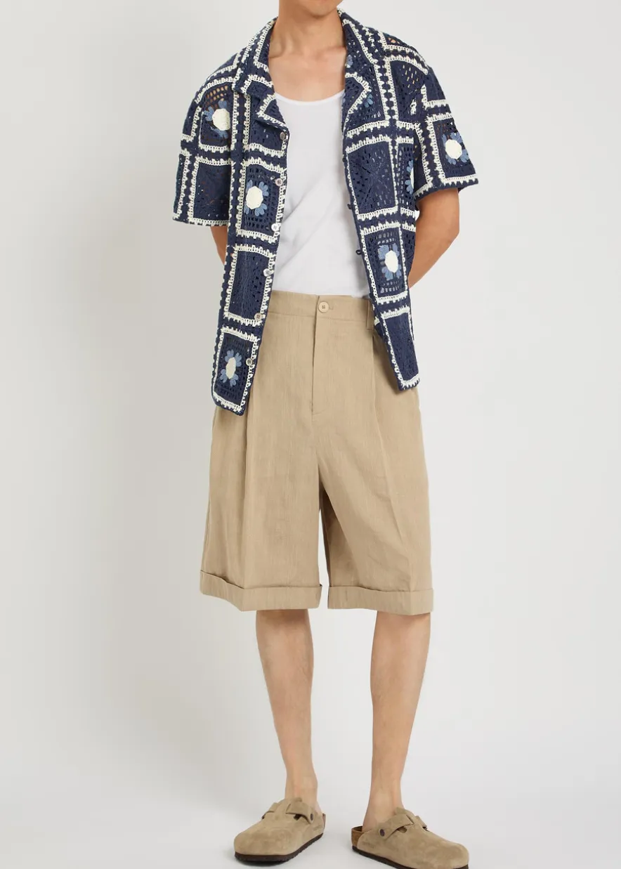 Tejer patchwork crochet open-knit shirt