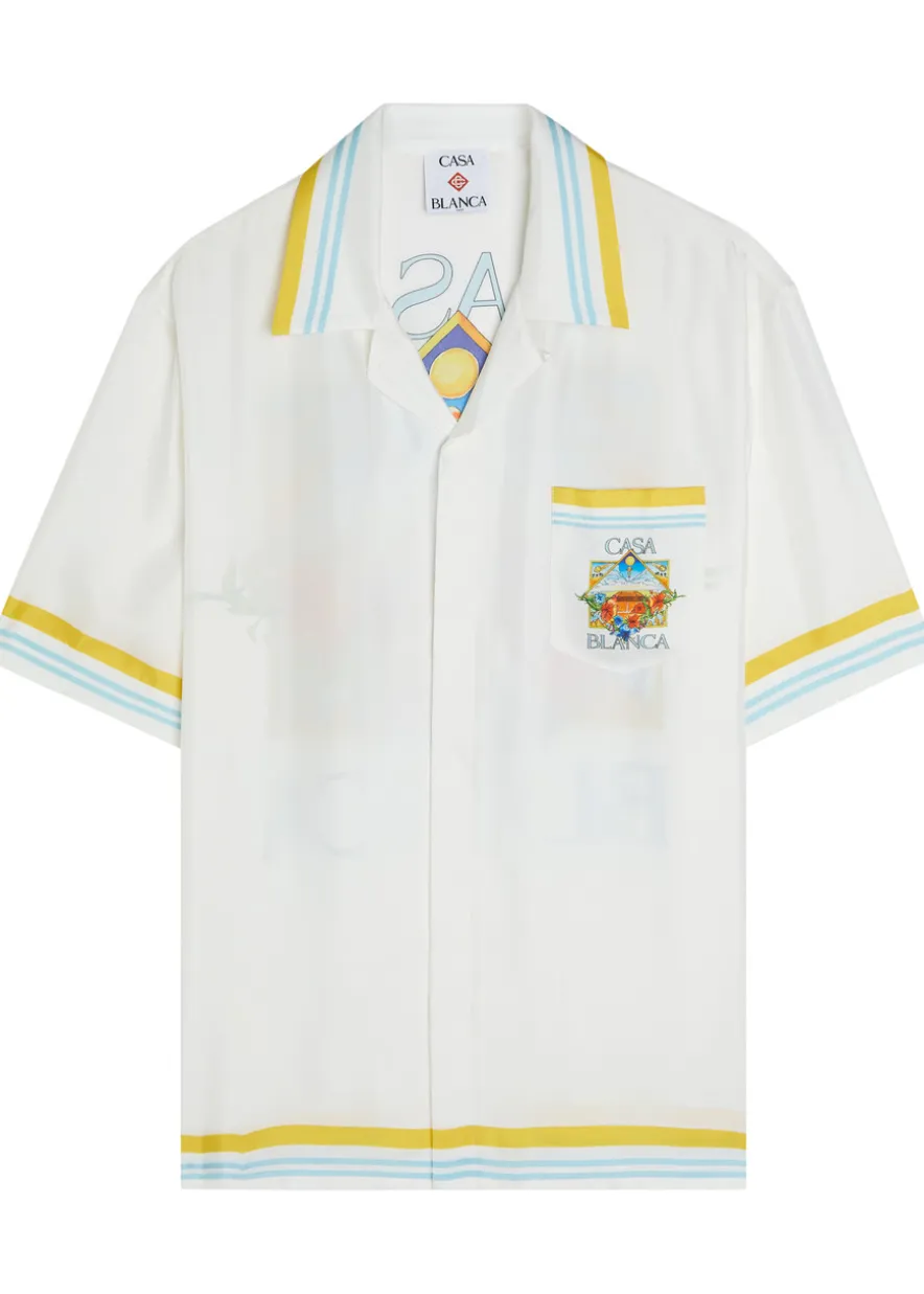 Tennis Landscape printed silk shirt