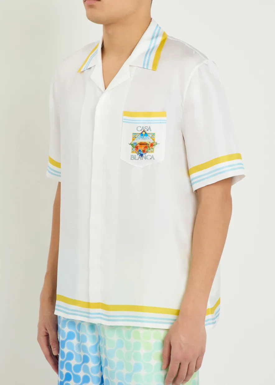 Tennis Landscape printed silk shirt