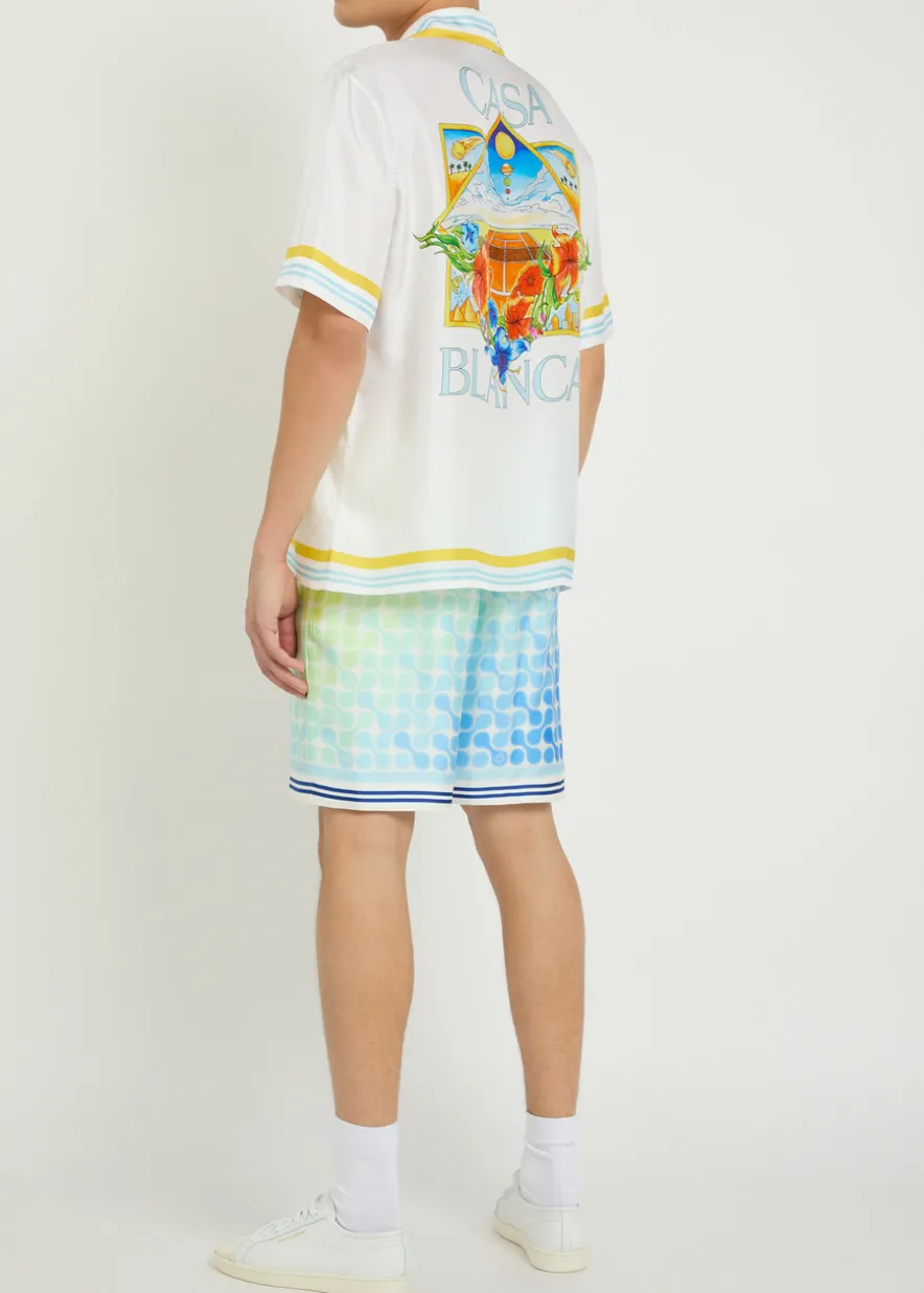 Tennis Landscape printed silk shirt
