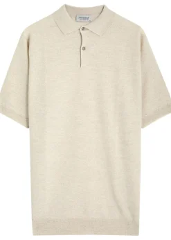 Textured fine-knit wool polo shirt