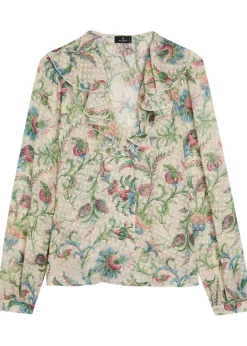 Textured floral-print silk-blend shirt