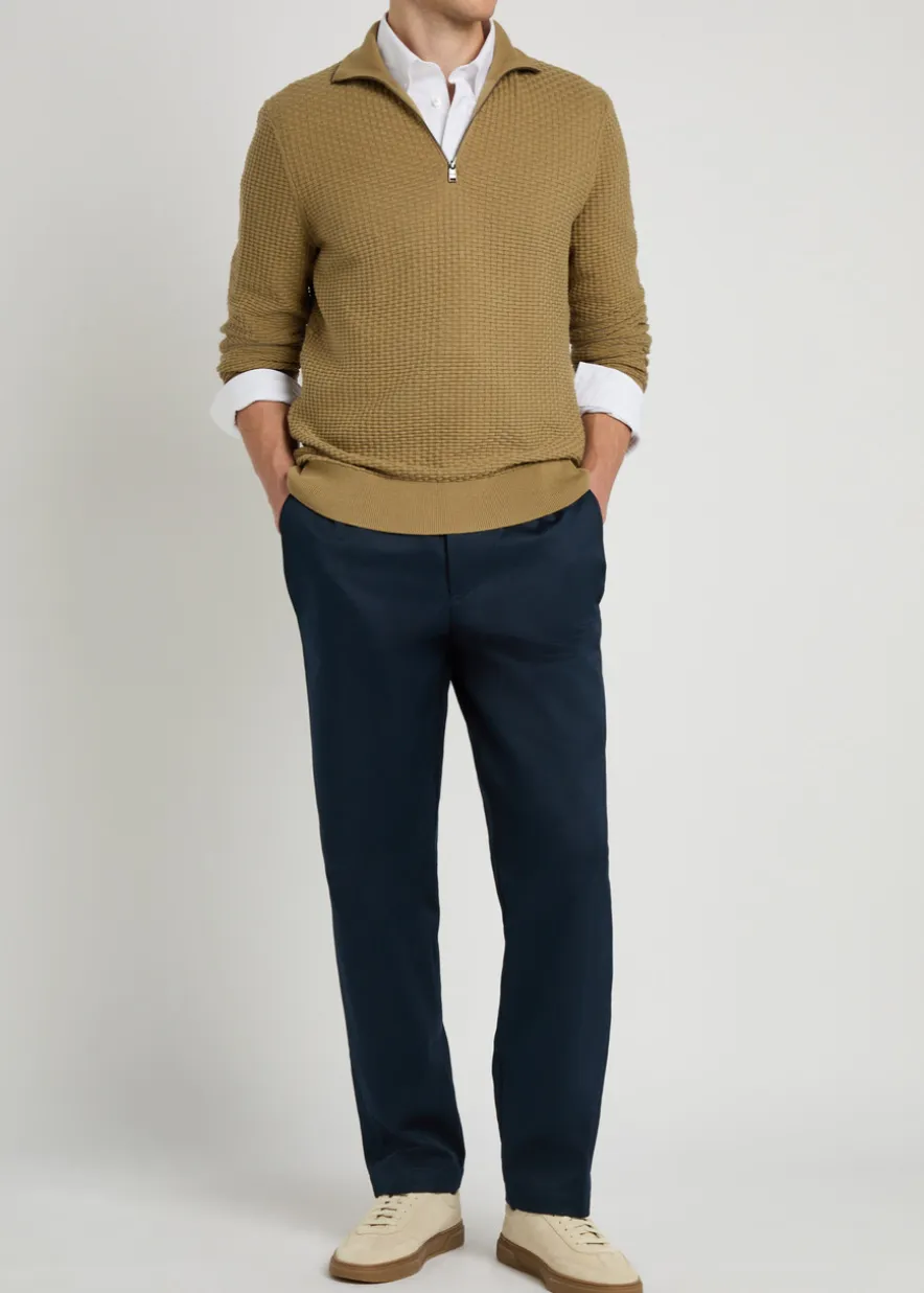 Textured half-zip cotton jumper