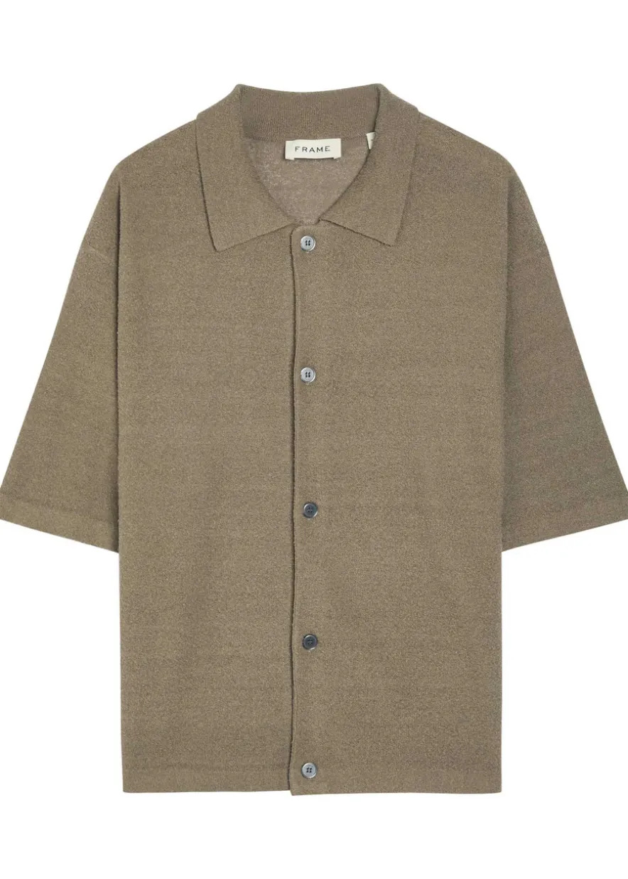 Textured-knit linen and silk-blend shirt