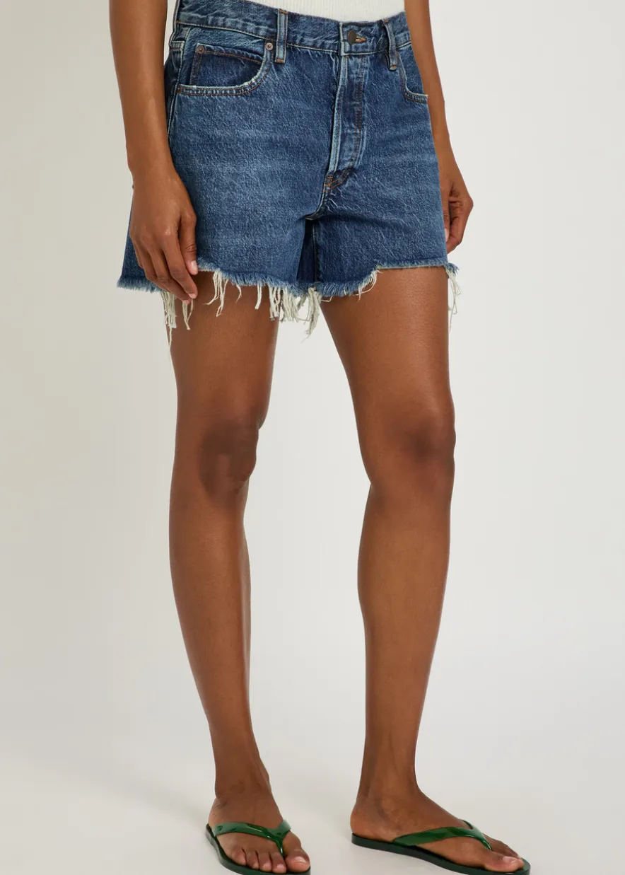 The Long Hang frayed denim shorts