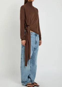 Tied sleeve detail wool and silk-blend jumper