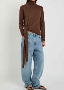 Tied sleeve detail wool and silk-blend jumper
