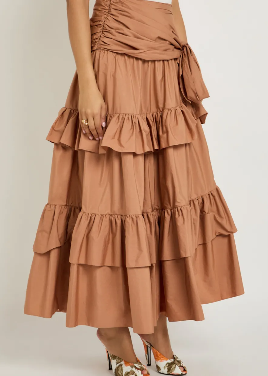 Tiered cotton-poplin maxi skirt
