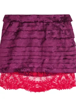 Tiered floral-jacquard woven mini skirt