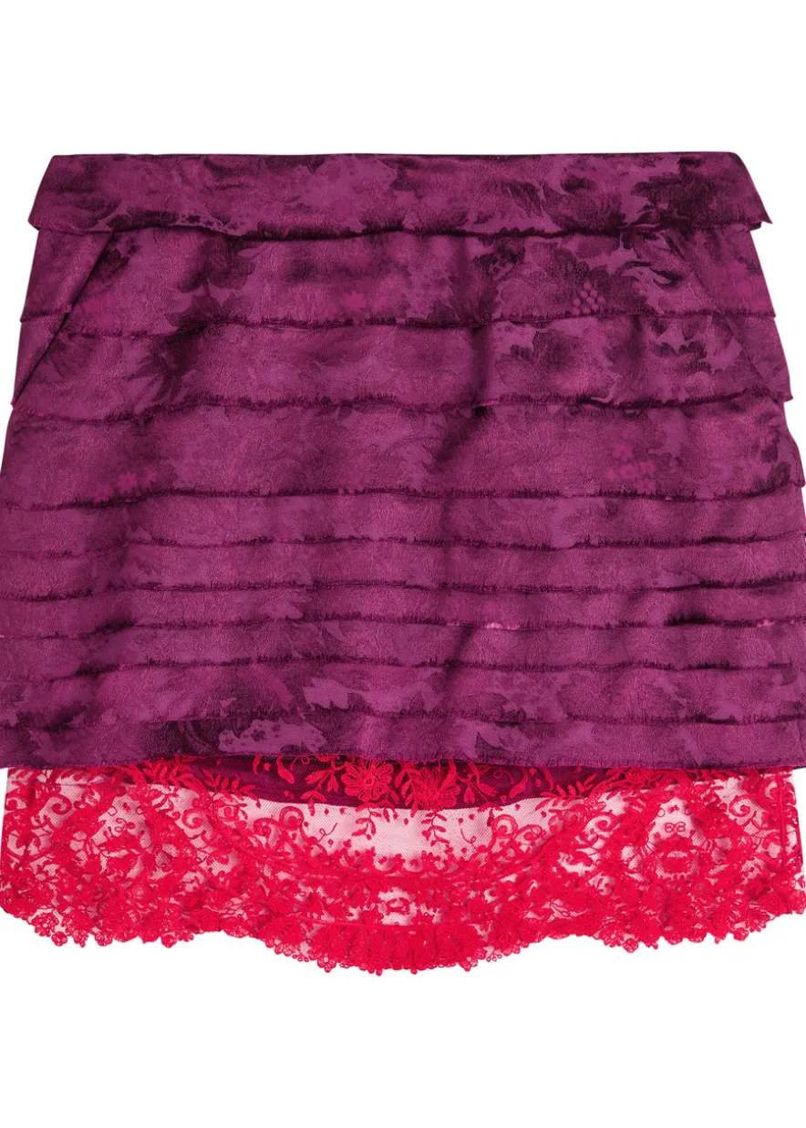 Tiered floral-jacquard woven mini skirt